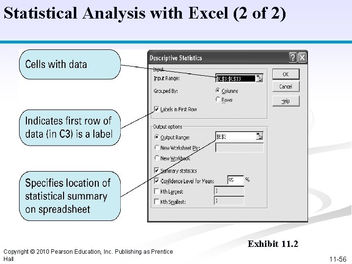 Statistical Analysis with Excel (2 of 2) Copyright © 2010 Pearson Education, Inc. Publishing