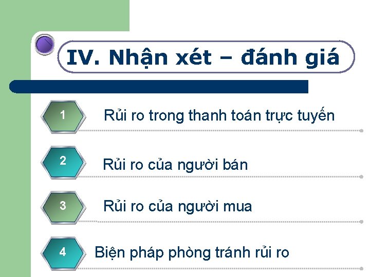 IV. Nhận xét – đánh giá 1 Rủi ro trong thanh toán trực tuyến