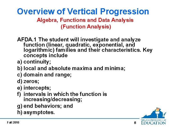 Overview of Vertical Progression Algebra, Functions and Data Analysis (Function Analysis) AFDA. 1 The Overview of Vertical Progression Algebra, Functions and Data Analysis (Function Analysis) AFDA. 1 The