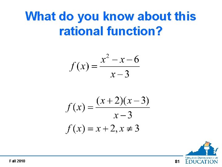 What do you know about this rational function? Fall 2010 81 What do you know about this rational function? Fall 2010 81