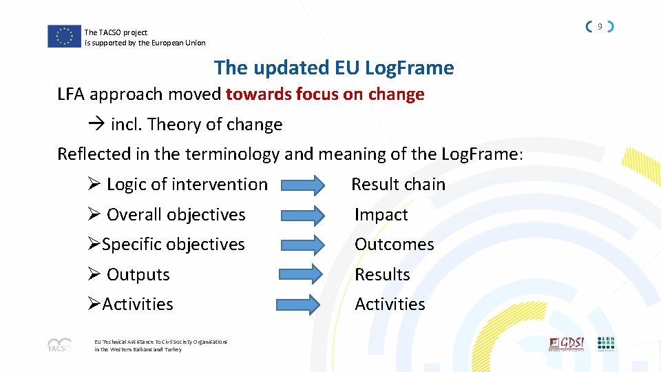 9 The TACSO project is supported by the European Union The updated EU Log.