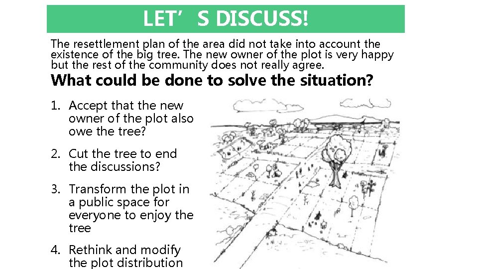 LET’S DISCUSS! The resettlement plan of the area did not take into account the