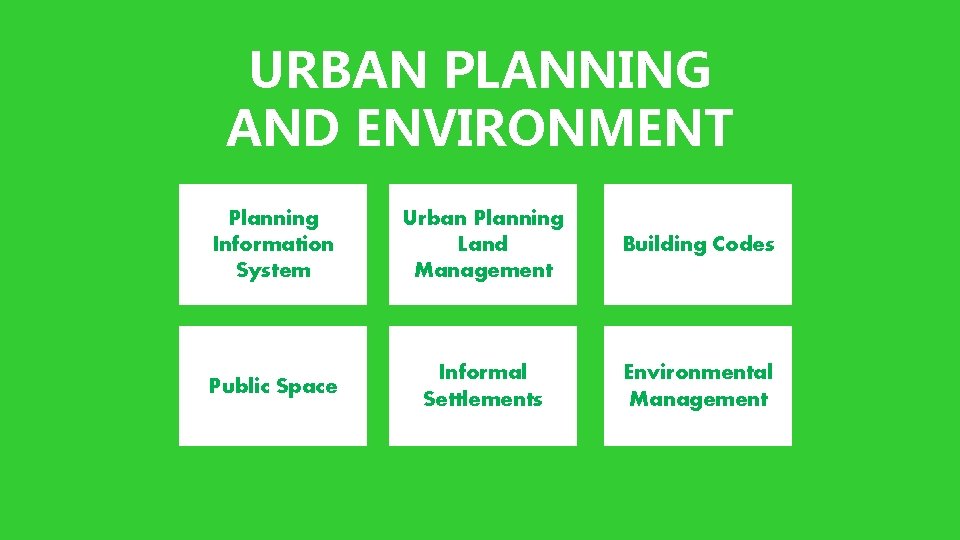 URBAN PLANNING AND ENVIRONMENT Planning Information System Urban Planning Land Management Building Codes Public