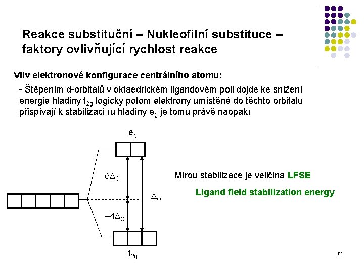 Reakce substituční – Nukleofilní substituce – faktory ovlivňující rychlost reakce Vliv elektronové konfigurace centrálního