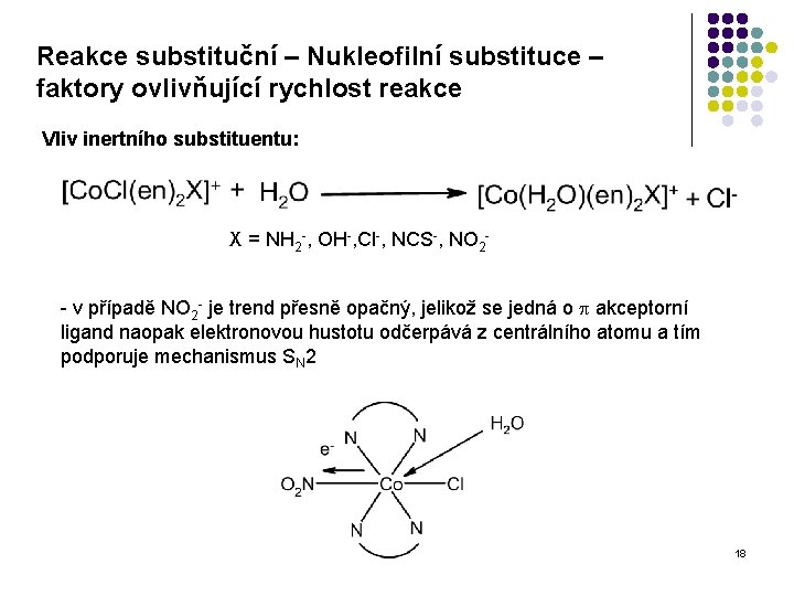 Reakce substituční – Nukleofilní substituce – faktory ovlivňující rychlost reakce Vliv inertního substituentu: X