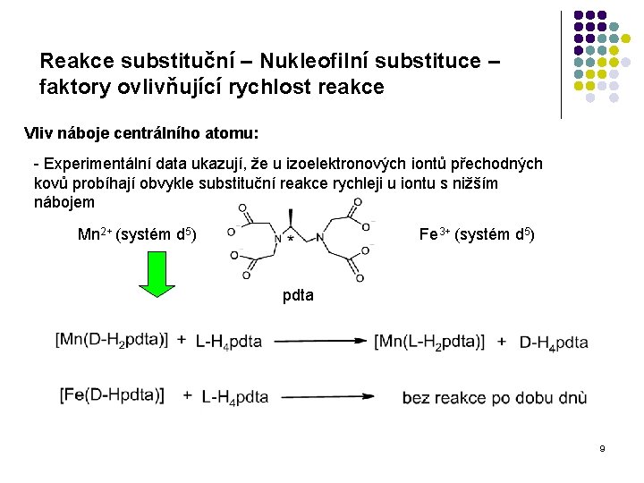 Reakce substituční – Nukleofilní substituce – faktory ovlivňující rychlost reakce Vliv náboje centrálního atomu: