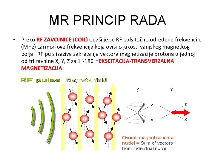 MR PRINCIP RADA • Preko RF ZAVOJNICE (COIL) odašilje se RF puls točno određene