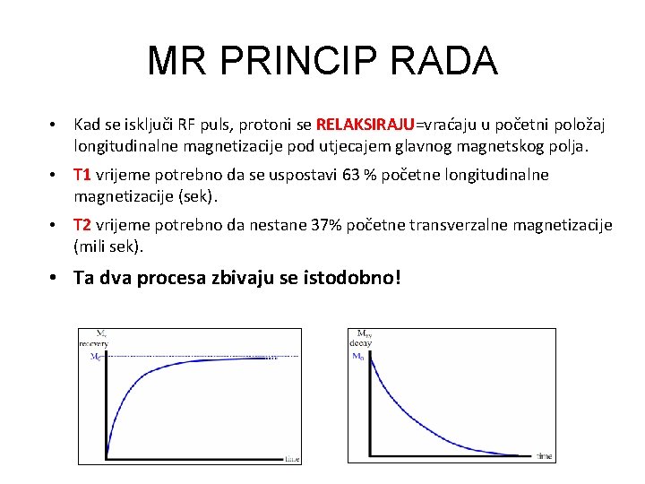 MR PRINCIP RADA • Kad se isključi RF puls, protoni se RELAKSIRAJU=vraćaju u početni