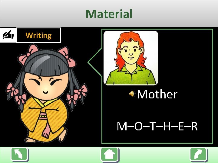 Material Writing Mother M–O–T–H–E–R 