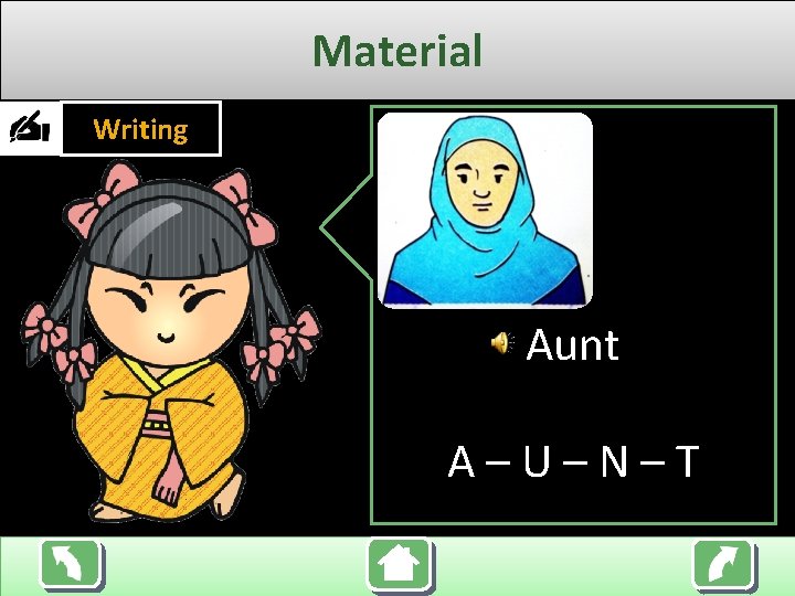 Material Writing Aunt A–U–N–T 