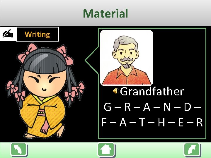 Material Writing Grandfather G–R–A–N–D– F–A–T–H–E–R 