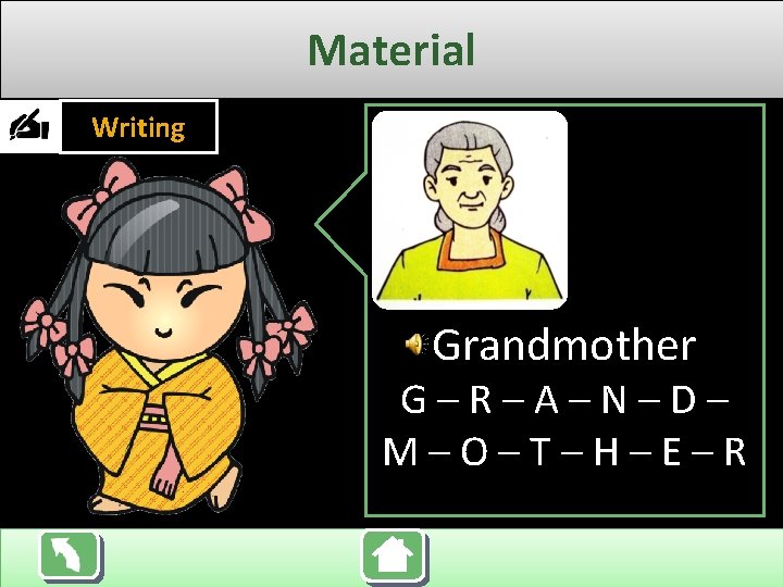 Material Writing Grandmother G–R–A–N–D– M–O–T–H–E–R 