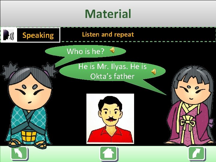 Material Speaking Listen and repeat Who is he? He is Mr. Ilyas. He is