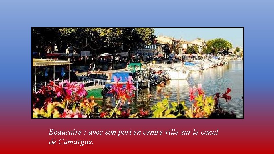 Beaucaire : avec son port en centre ville sur le canal de Camargue. 