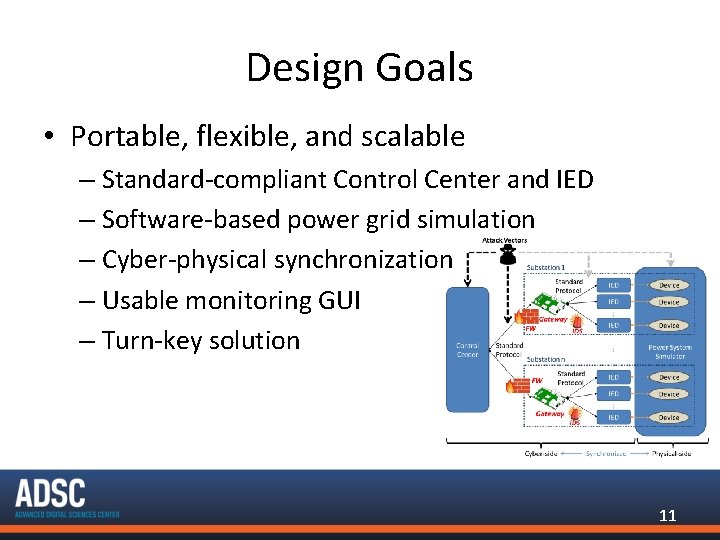 Design Goals • Portable, flexible, and scalable – Standard-compliant Control Center and IED –