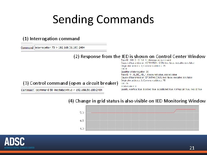 Sending Commands (1) Interrogation command (2) Response from the IED is shown on Control