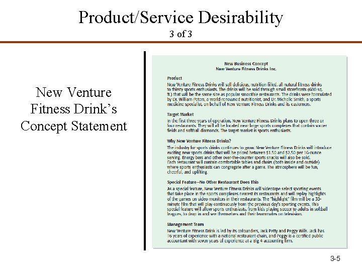 Product/Service Desirability 3 of 3 New Venture Fitness Drink’s Concept Statement 3 -5 