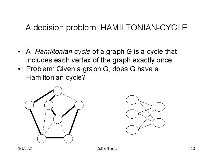 A decision problem: HAMILTONIAN-CYCLE • A Hamiltonian cycle of a graph G is a