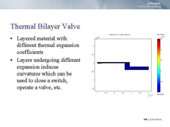 Thermal Bilayer Valve • Layered material with different thermal expansion coefficients • Layers undergoing