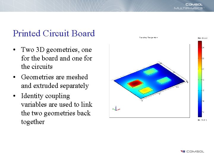 Printed Circuit Board • Two 3 D geometries, one for the board and one