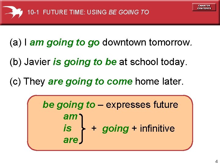 10 -1 FUTURE TIME: USING BE GOING TO (a) I am going to go