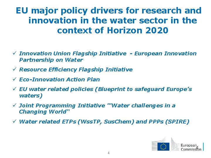 EU major policy drivers for research and innovation in the water sector in the