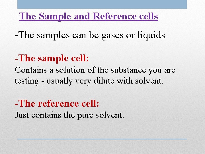 The Sample and Reference cells -The samples can be gases or liquids -The sample