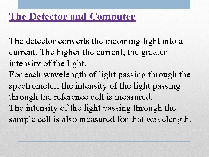 The Detector and Computer The detector converts the incoming light into a current. The