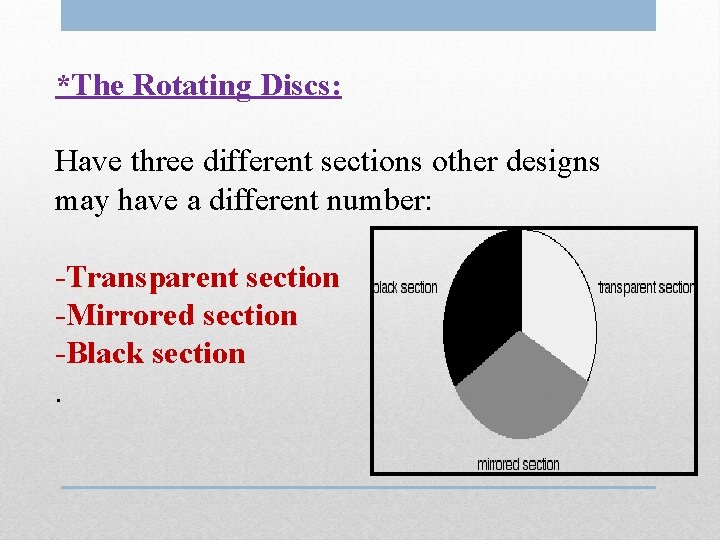 *The Rotating Discs: Have three different sections other designs may have a different number: