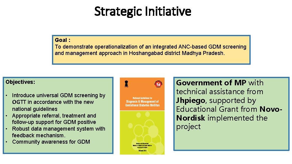 Strategic Initiative Goal : To demonstrate operationalization of an integrated ANC-based GDM screening and