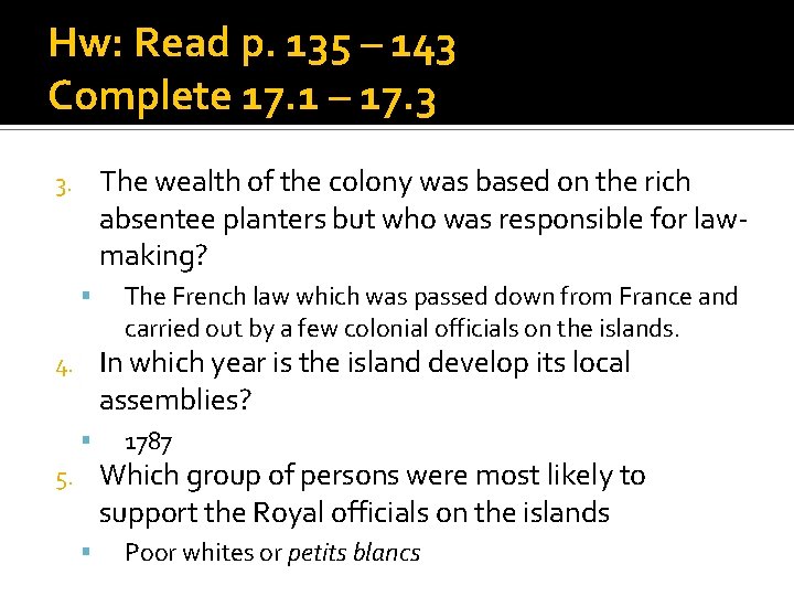 Hw: Read p. 135 – 143 Complete 17. 1 – 17. 3 The wealth