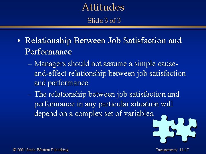 Attitudes Slide 3 of 3 • Relationship Between Job Satisfaction and Performance – Managers