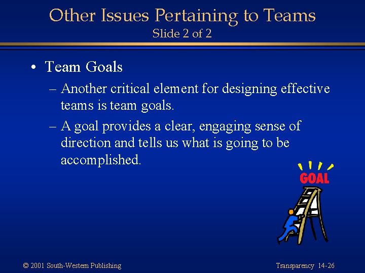 Other Issues Pertaining to Teams Slide 2 of 2 • Team Goals – Another