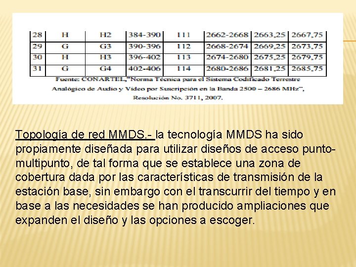 Topología de red MMDS. - la tecnología MMDS ha sido propiamente diseñada para utilizar