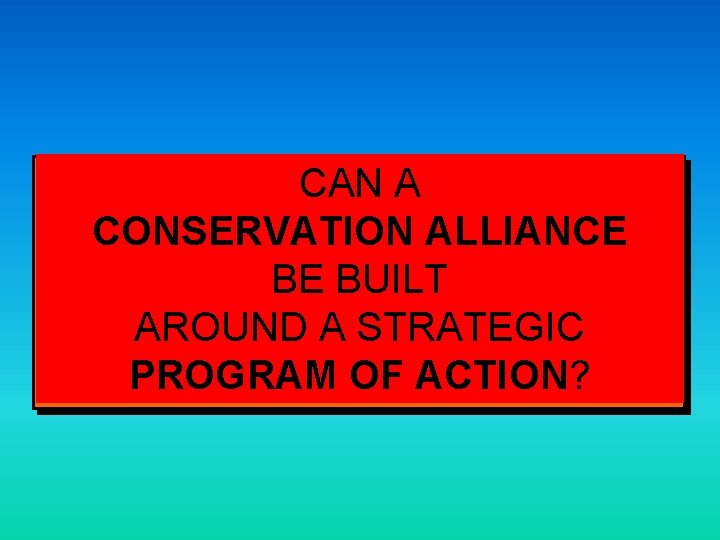 CAN A CONSERVATION ALLIANCE BE BUILT AROUND A STRATEGIC PROGRAM OF ACTION? 