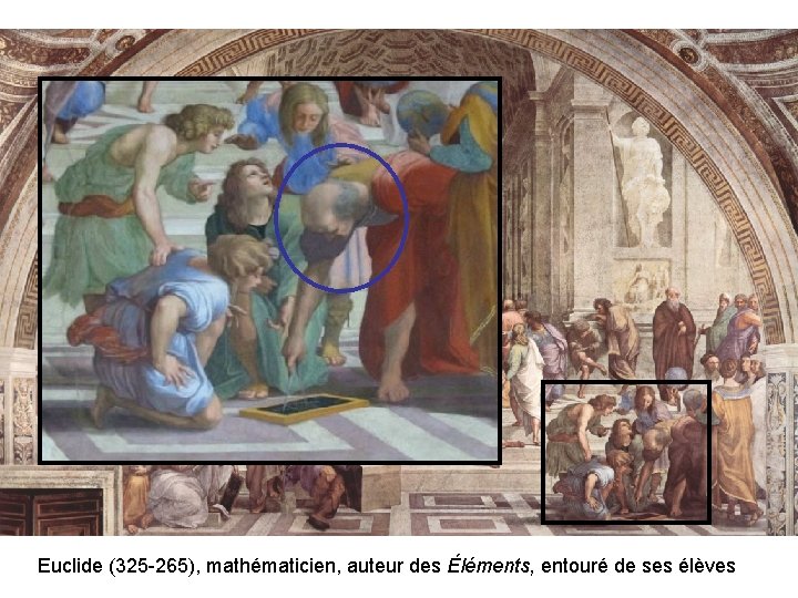 Euclide (325 -265), mathématicien, auteur des Éléments, entouré de ses élèves 