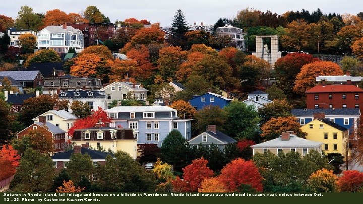 Autumn in Rhode Island, fall foliage and houses on a hillside in Providence. Rhode