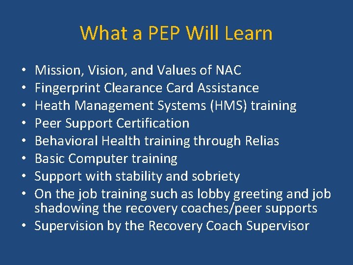 What a PEP Will Learn Mission, Vision, and Values of NAC Fingerprint Clearance Card