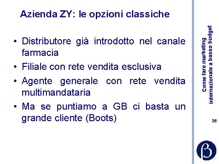  • Distributore già introdotto nel canale farmacia • Filiale con rete vendita esclusiva