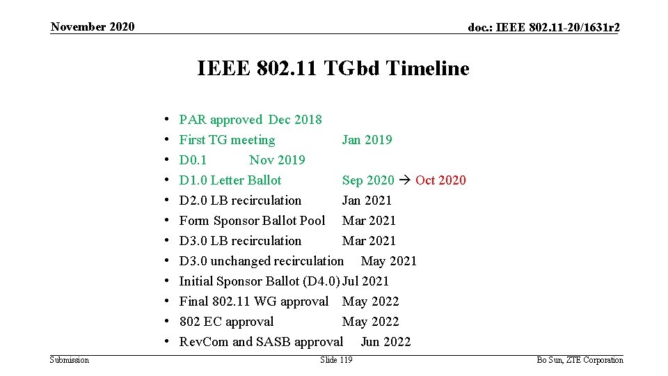 November 2020 doc. : IEEE 802. 11 -20/1631 r 2 IEEE 802. 11 TGbd