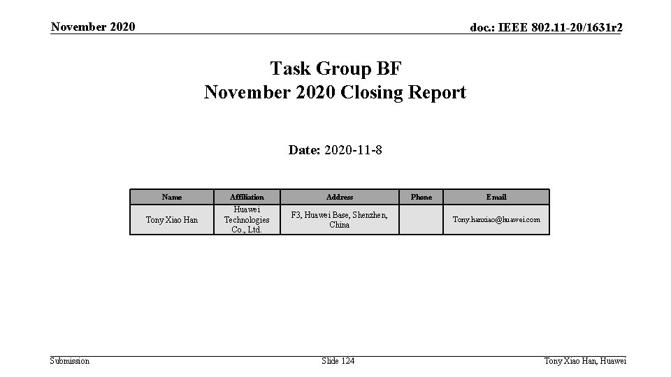 November 2020 doc. : IEEE 802. 11 -20/1631 r 2 Task Group BF November