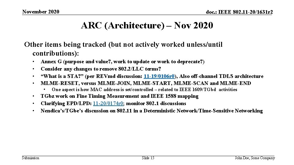 November 2020 doc. : IEEE 802. 11 -20/1631 r 2 ARC (Architecture) – Nov