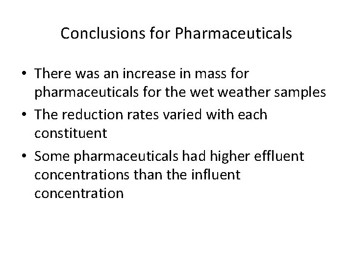 Conclusions for Pharmaceuticals • There was an increase in mass for pharmaceuticals for the