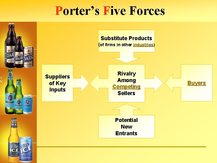 Porter’s Five Forces Substitute Products (of firms in other industries) Suppliers of Key Inputs