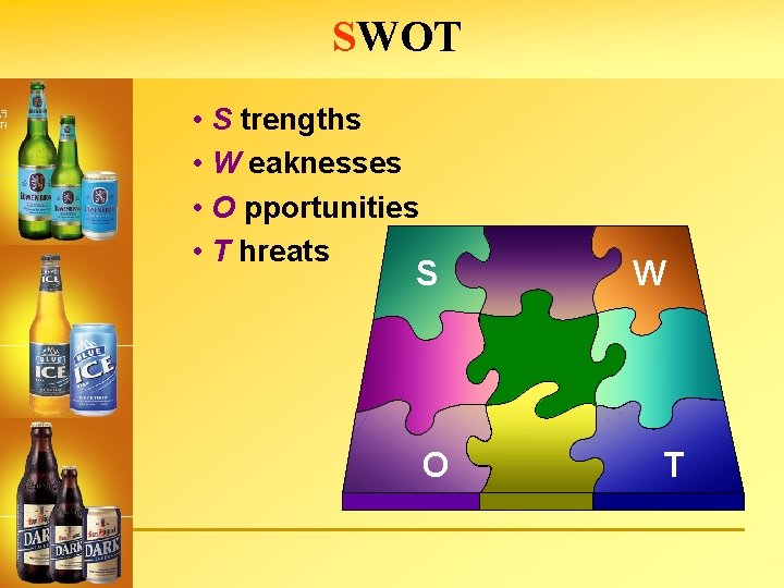 SWOT • S trengths • W eaknesses • O pportunities • T hreats S