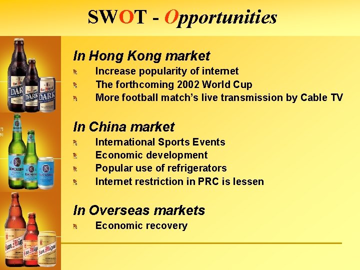 SWOT - Opportunities In Hong Kong market Increase popularity of internet The forthcoming 2002