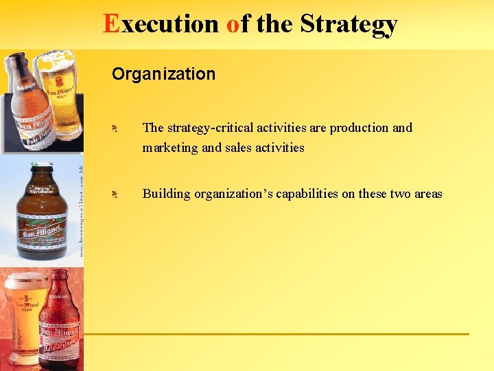 Execution of the Strategy Organization The strategy-critical activities are production and marketing and sales