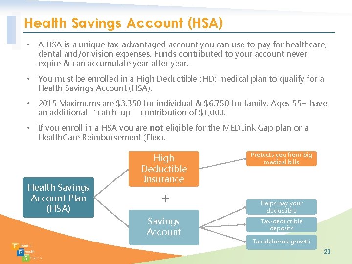 Health Savings Account (HSA) • A HSA is a unique tax-advantaged account you can