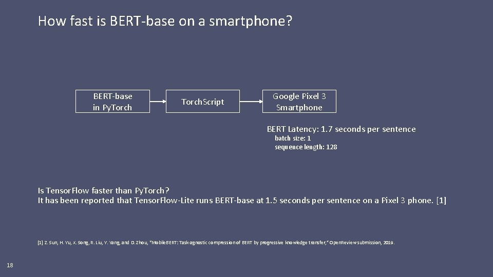 How fast is BERT-base on a smartphone? BERT-base in Py. Torch. Script Google Pixel