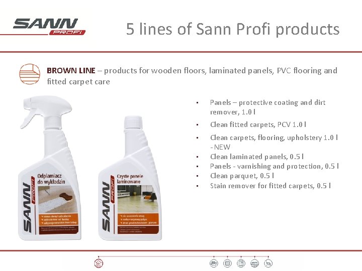 5 lines of Sann Profi products BROWN LINE – products for wooden floors, laminated